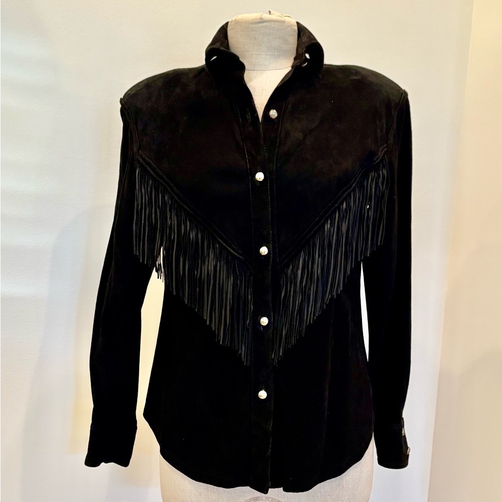 Austin Collection Women’s Black  Suede Lightweight Jacket w Front Fringe /